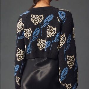 Anthropologie Maeve Black and Blue Floral Shrug